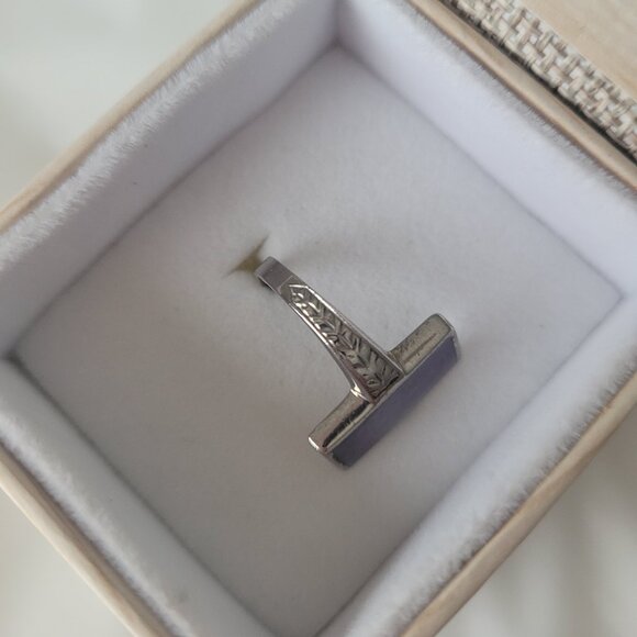 Vintage Art Deco Purple Signet Ring Sterling Silver Guilloche Ostby Barton - Picture 9 of 14